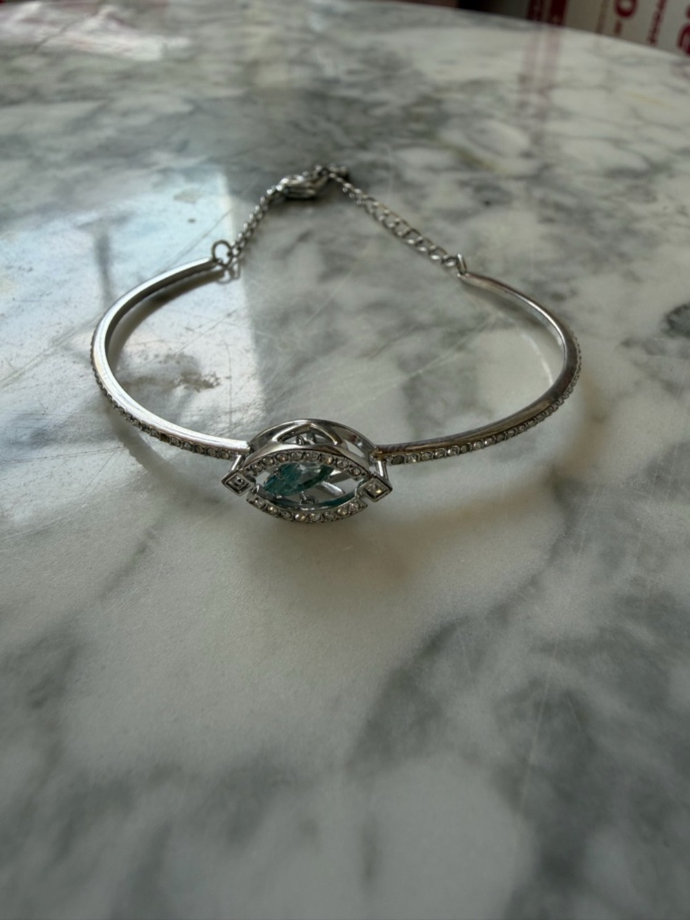 Swarovski Crystal Sparkling Dance Bangle, Green, Rhodium Plated 5485722